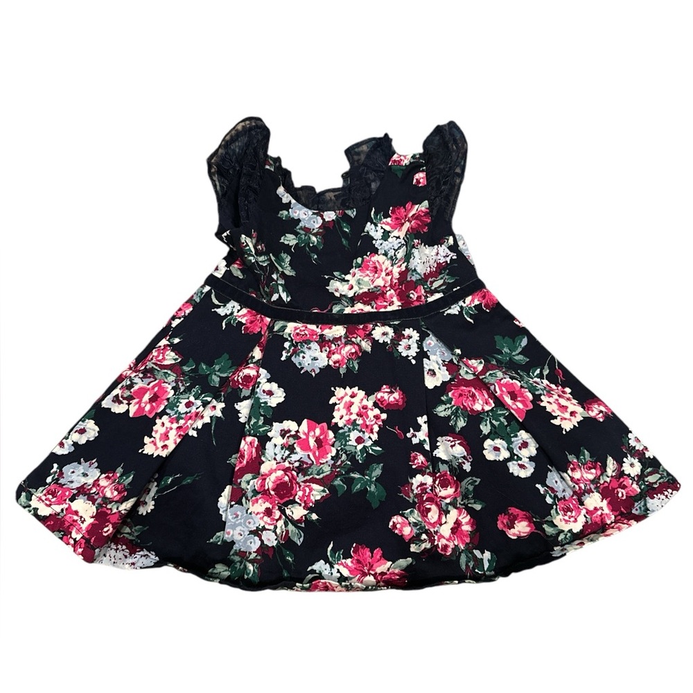 Janie and Jack Navy Blue Organza Short Sleeve Floral Merchant Marine Dress 12/18